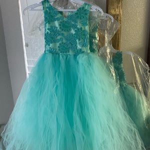 Girls aqua green sequin tulle princess dress